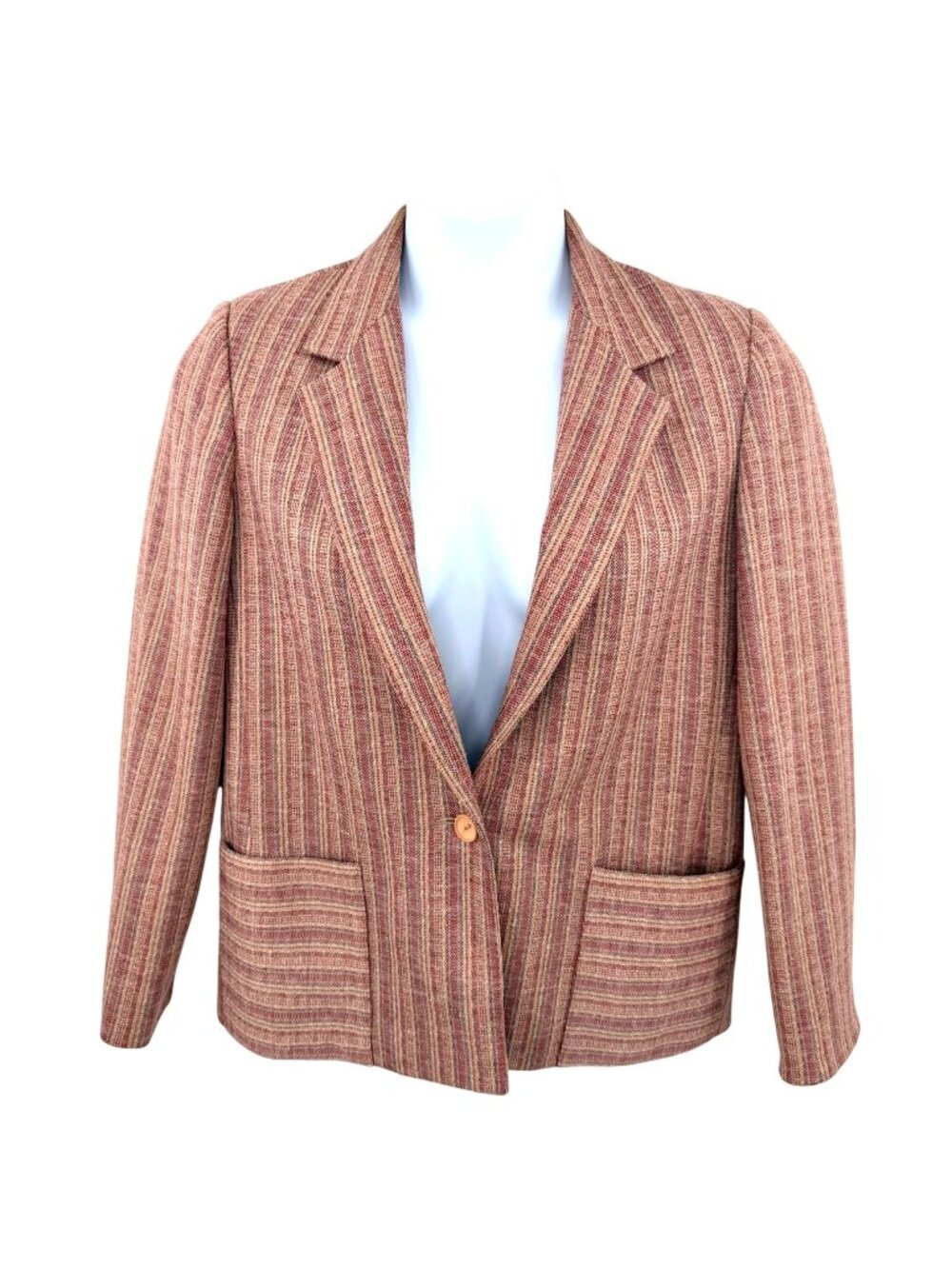 VINTAGE HENRY LEE WOMEN'S RED BLUE TAN STRIPED BLAZER - 12